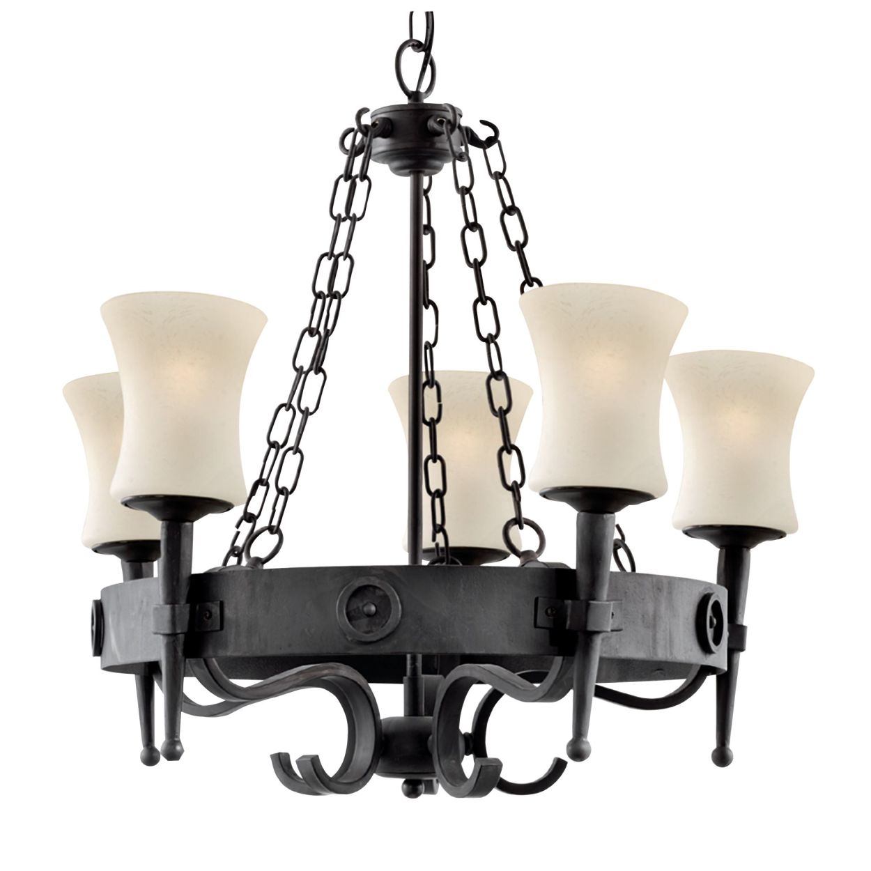 Searchlight Cartwheel 5Lt Hanglamp Zwart Metaal & Sanded Glas