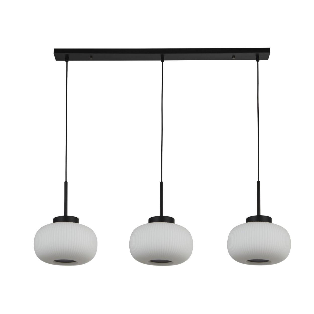 Searchlight Lumina 3Lt Bar Hanglamp Zwart Metaal & Opal Ribbed Glas