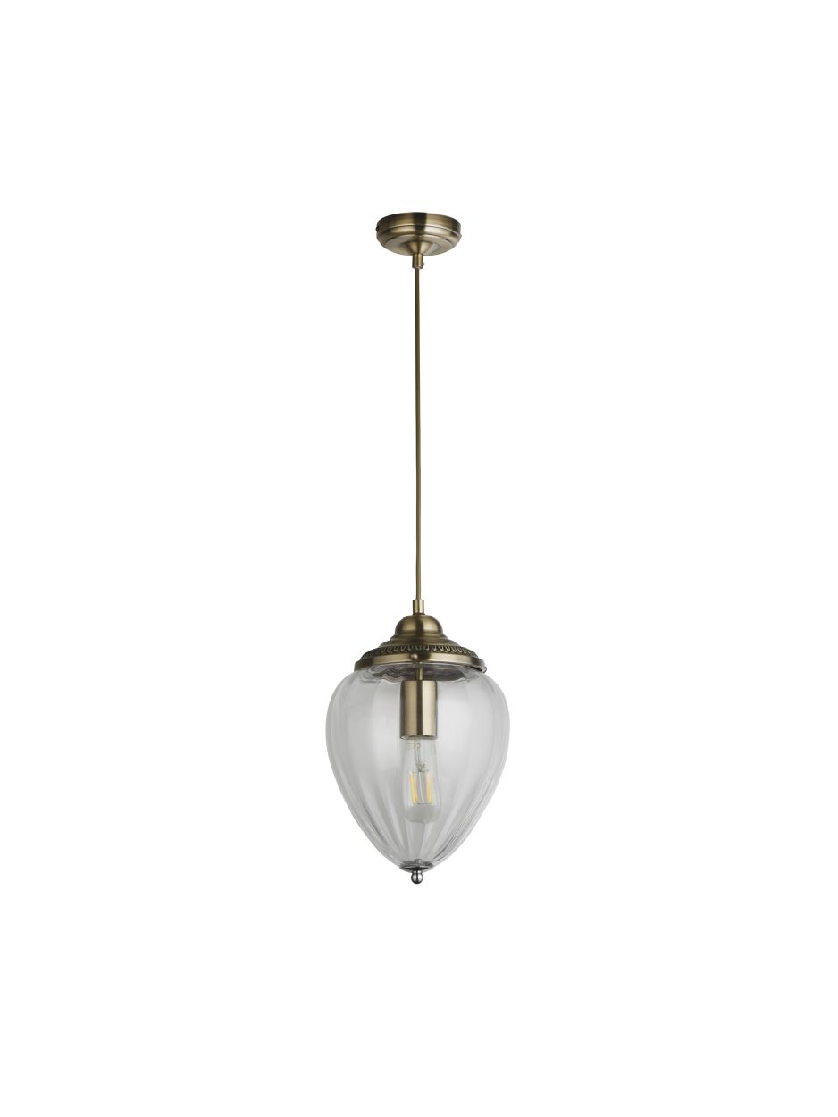 Searchlight Moscow Hanglamp Antique Messing Metaal & Ribbed Glas
