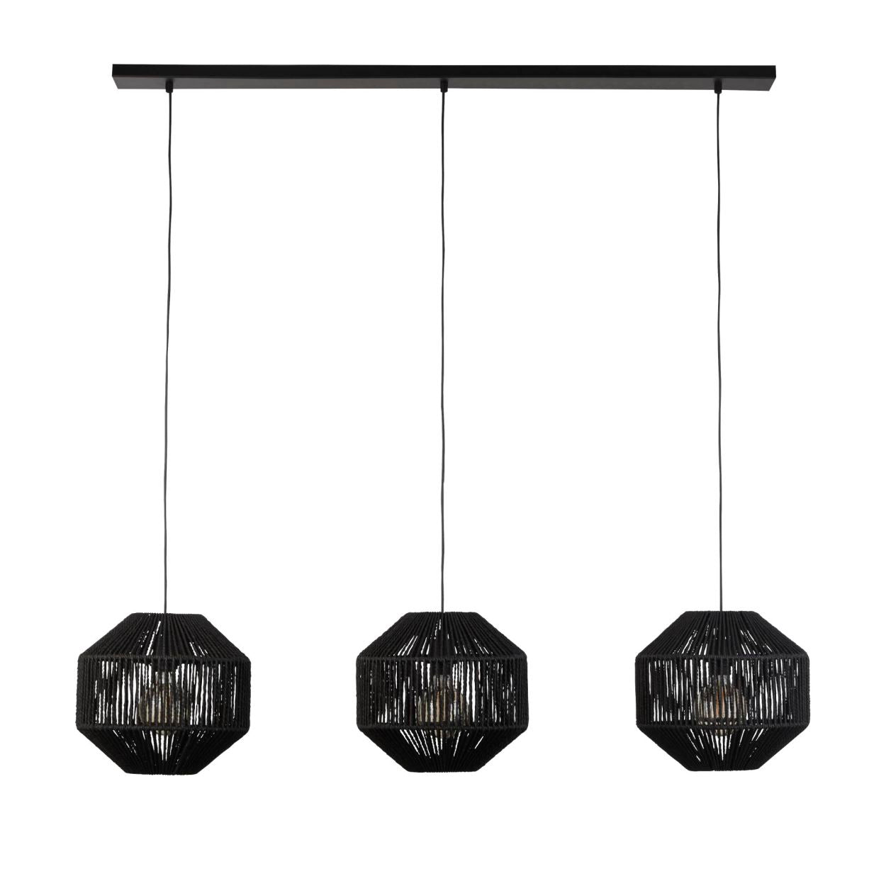 Searchlight Wicker 3Lt Bar Hanglamp Mat Zwart Metaal & Zwart Rope Lampenkap