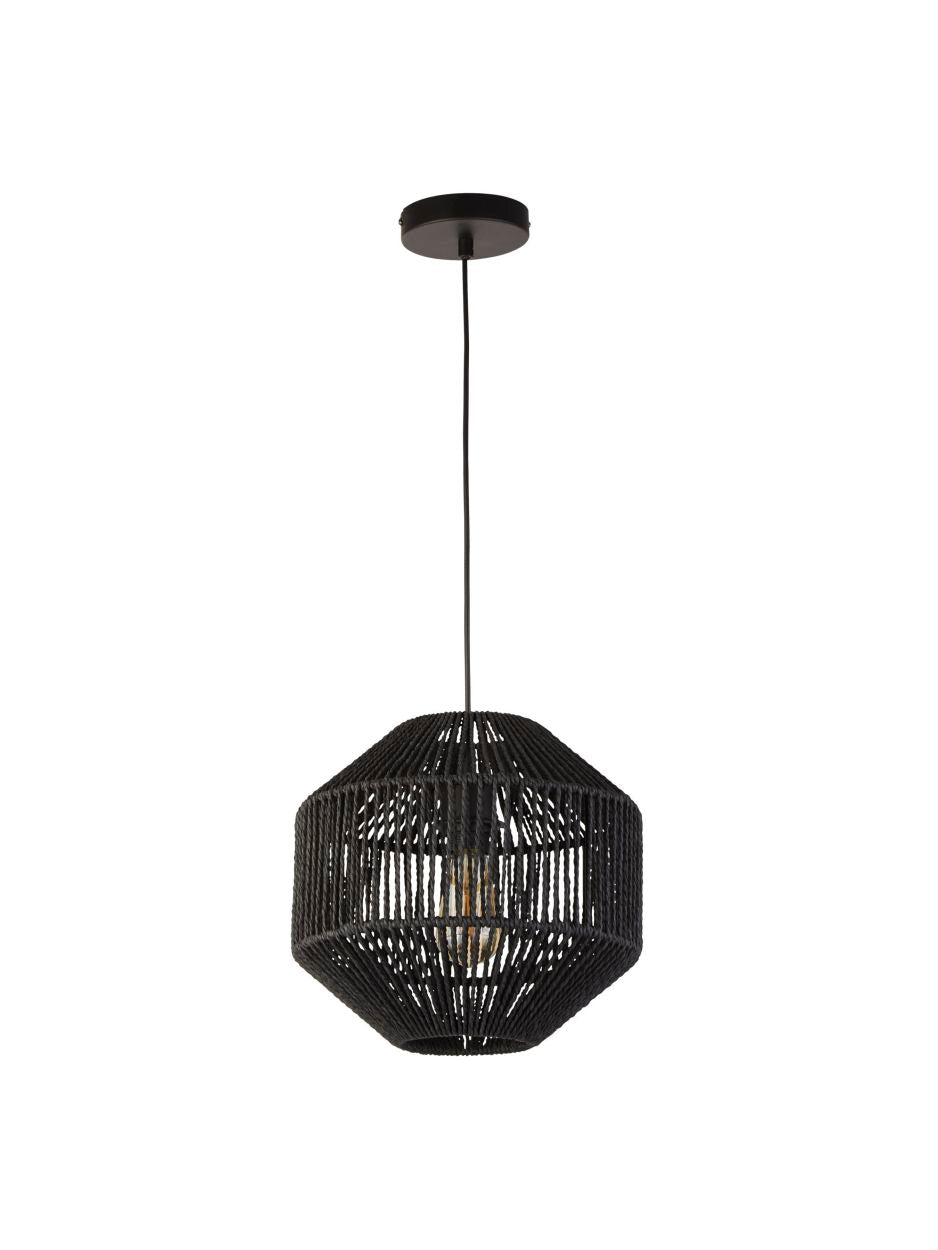 Searchlight Wicker Hanglamp Mat Zwart Metaal & Zwart Rope Lampenkap