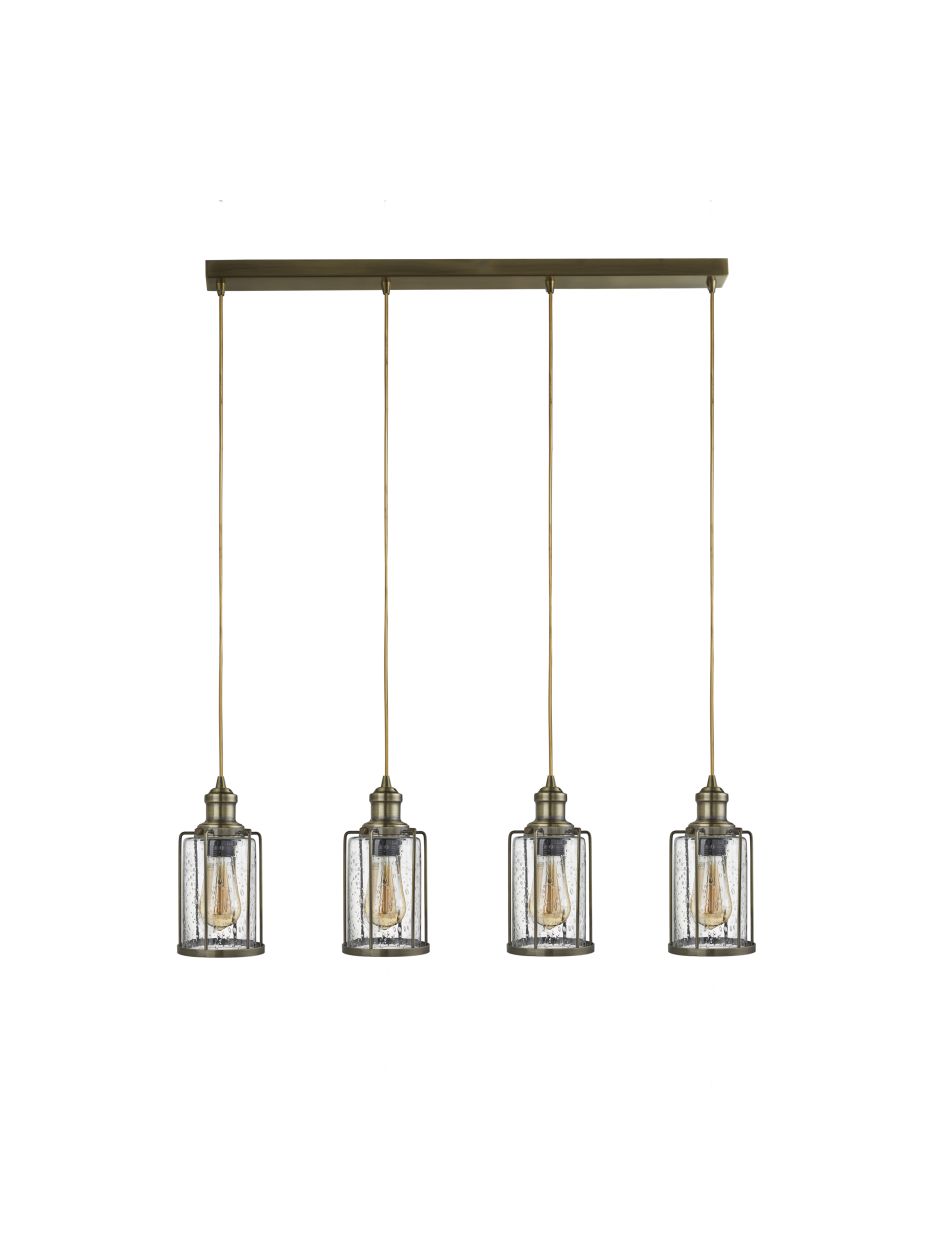 Searchlight Pipes 4Lt Bar Hanglamp Antique Messing Metaal & Seeded Glas