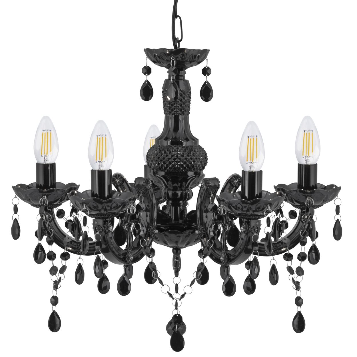 Searchlight Marie Therese 5Lt Hanglamp Zwart Glas & Acryl