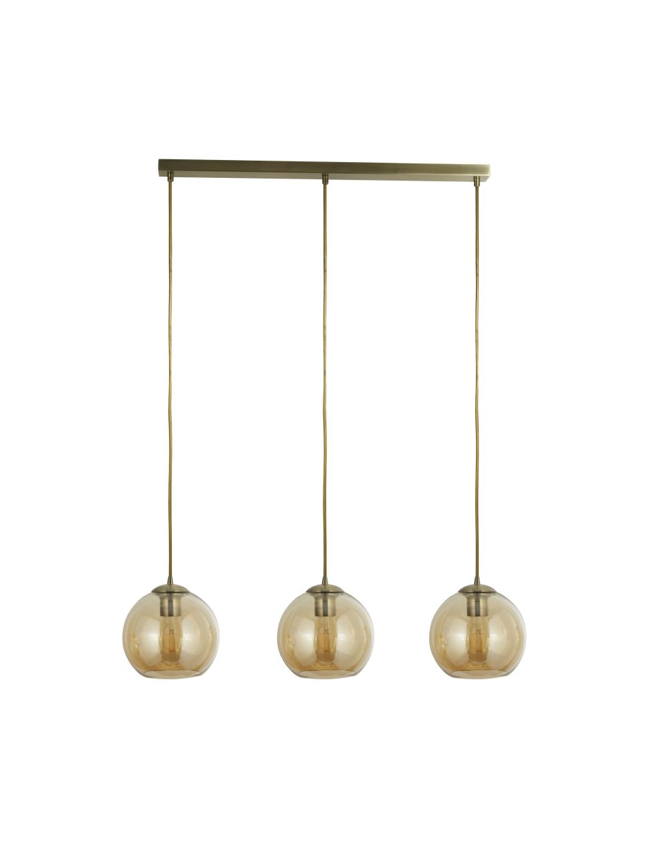 Searchlight Balls 3Lt Bar Hanglamp Antique Messing Metaal & Amber Glas