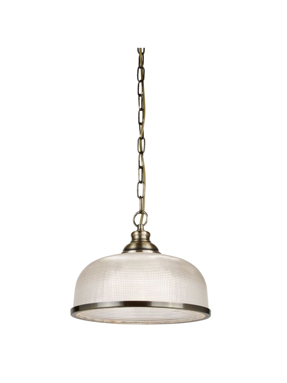 Searchlight Bistro II Hanglamp Antique Messing & Holophane Style Glas