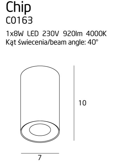 Maxlight C0163 Plafondlamp Chip Zwart 4000K 8W