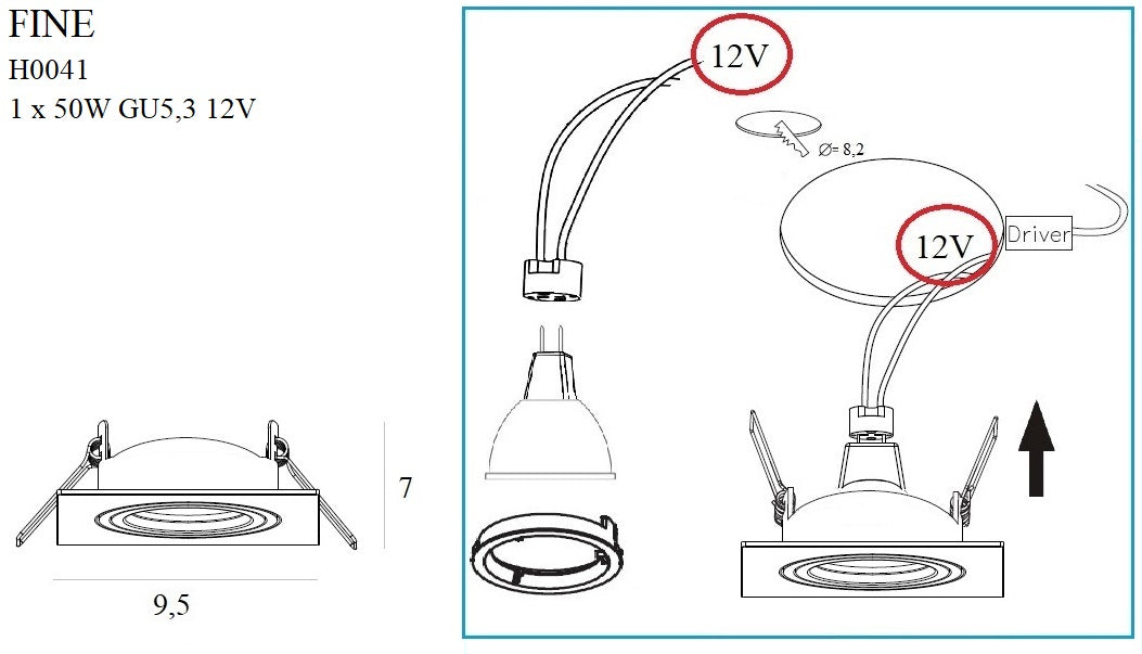 Maxlight H0041 Recessed Fine Vierkant Chroom