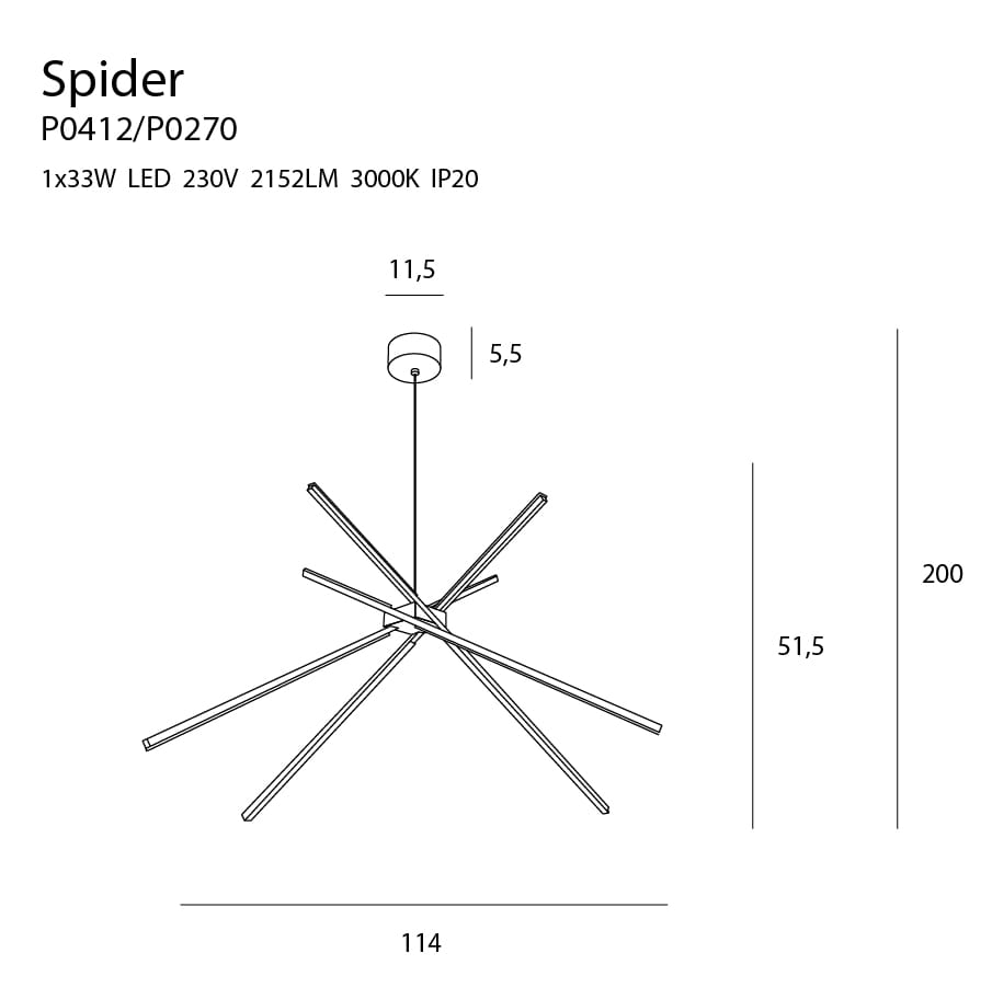 Maxlight P0412 Hanglamp Spider Zwart