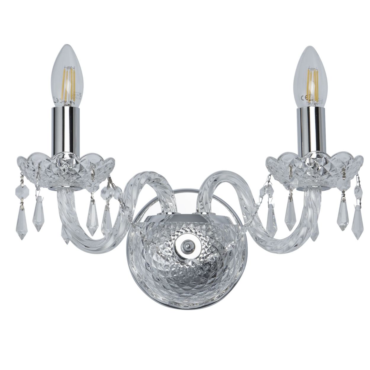 Searchlight Hale 2Lt Wandlamp Chroom Metaal & Helder Kristal