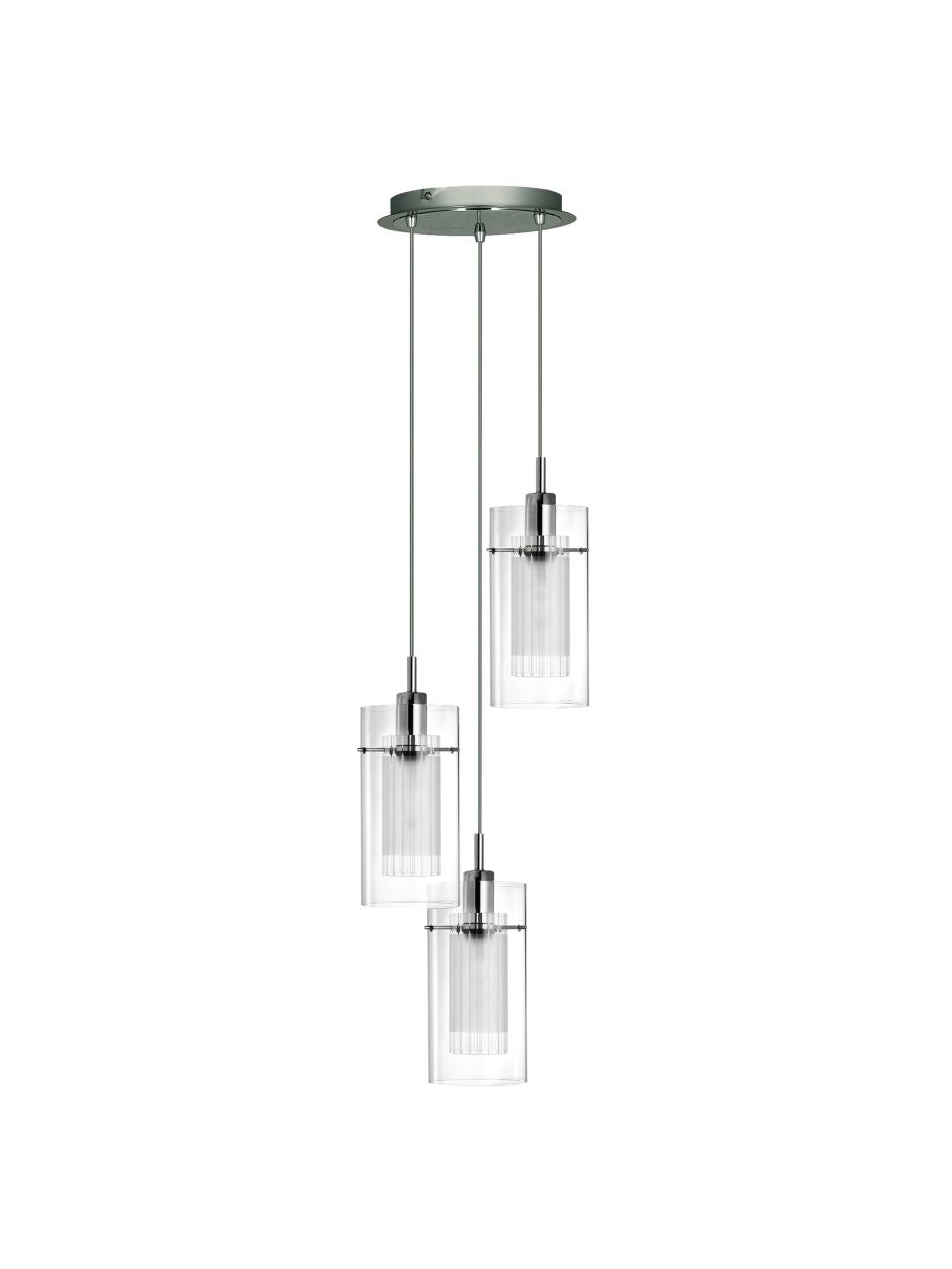 Searchlight Duo I 3Lt Multi Drop Hanglamp Chroom Metaal & Double Glas