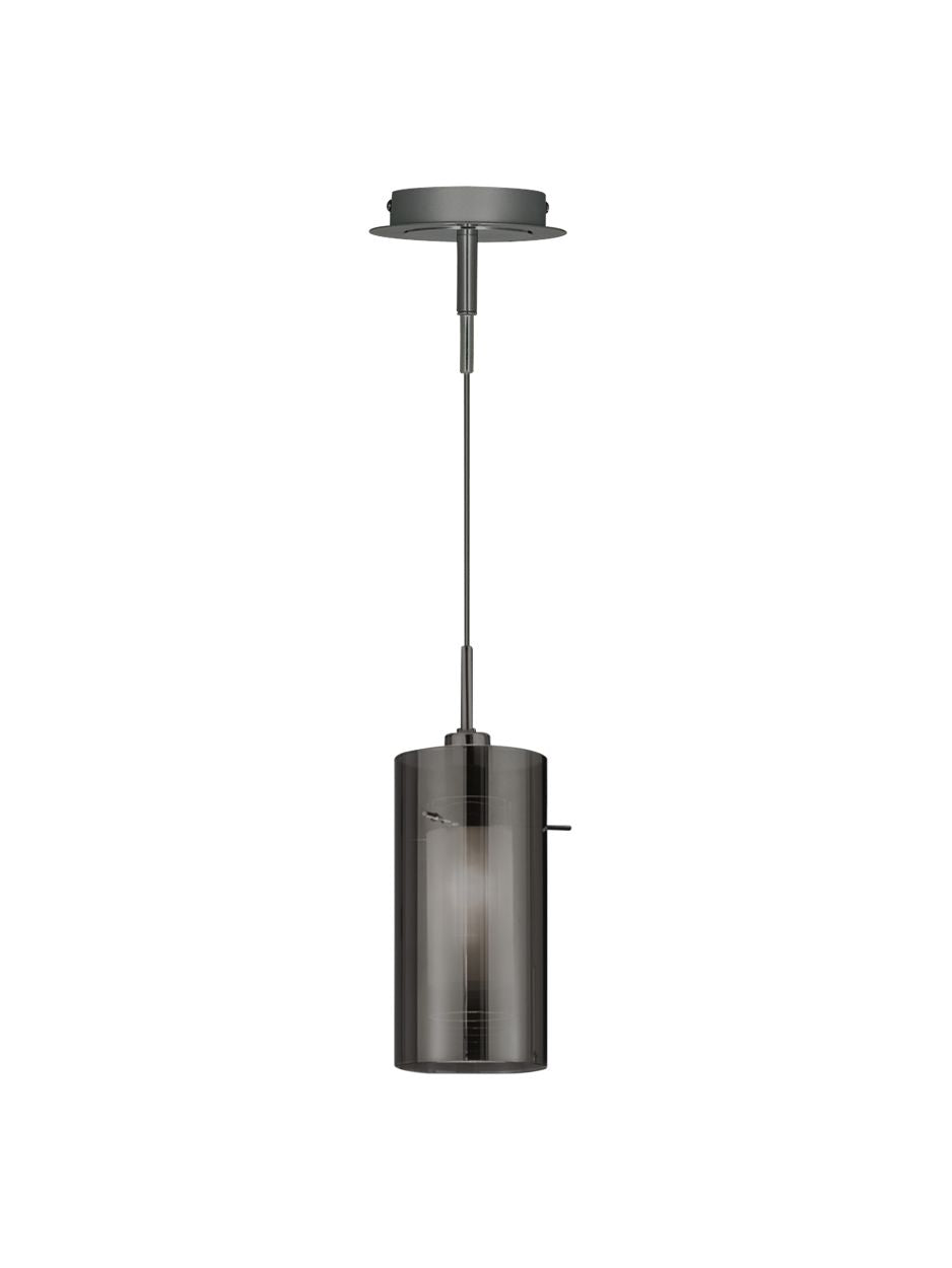 Searchlight Duo II Hanglamp Satin Zilver & Smoked Glas