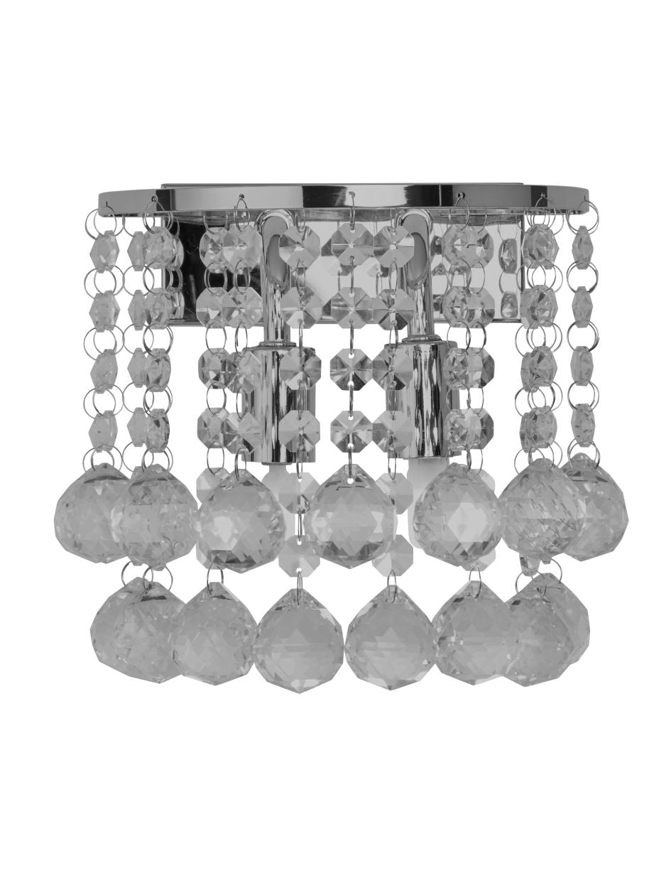 Searchlight Hanna 2Lt Wandlamp Chroom Metaal & Helder Kristal