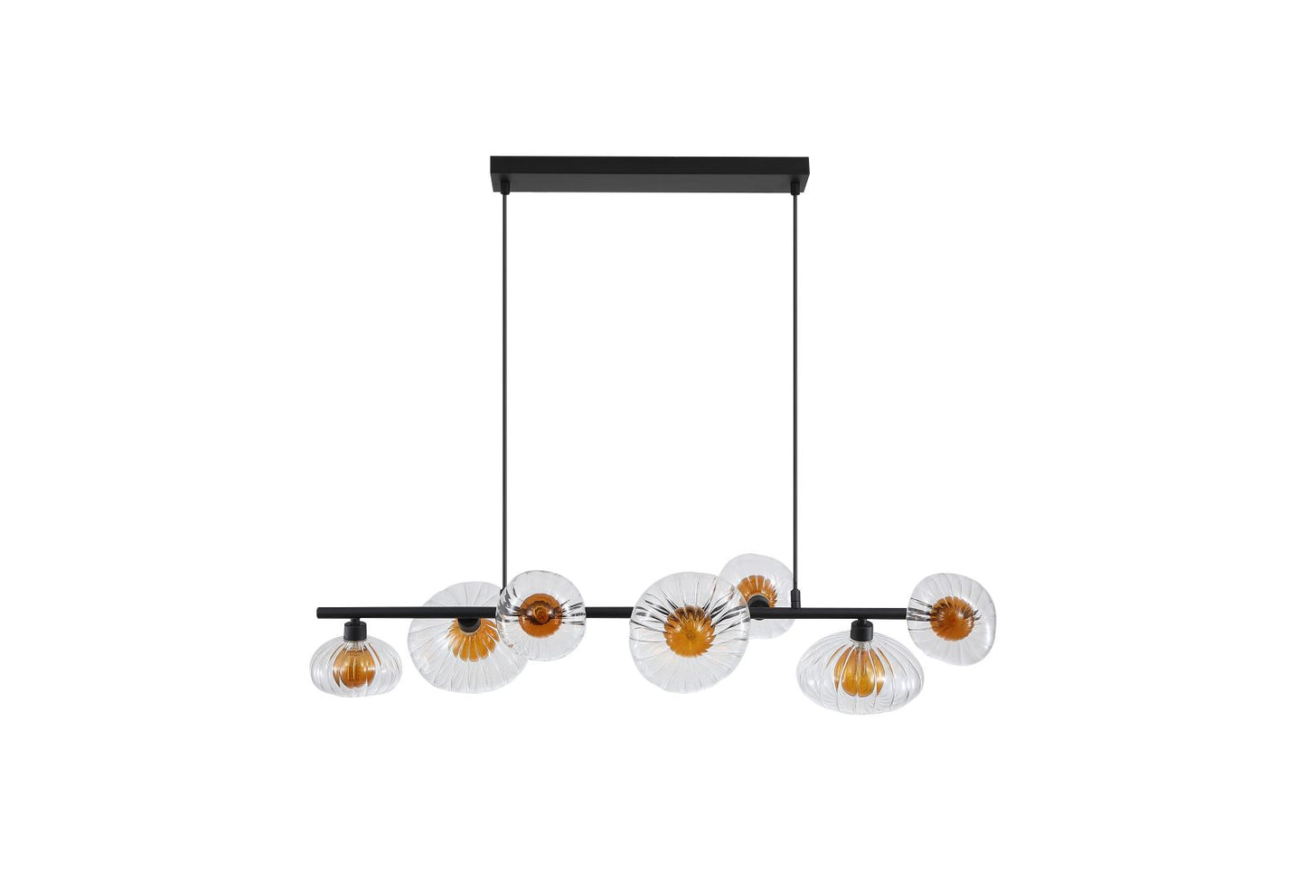 Searchlight Sunbeam 7lt Hanglamp, Helder and Amber Ribbed Glas