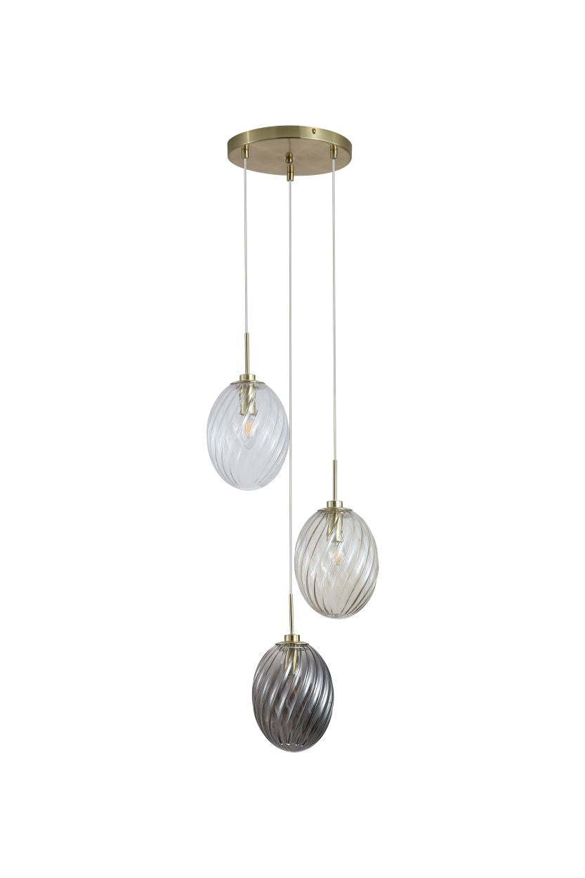 Searchlight Whirl 3Lt Multi Drop Hanglamp, Satin Messing Metaal, Multi Glas
