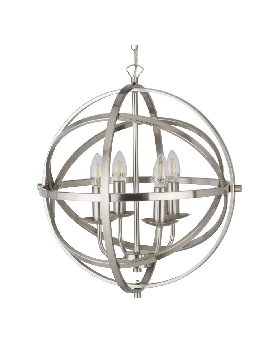 Searchlight Orbit 4Lt Hanglamp Satin Zilver Metaal