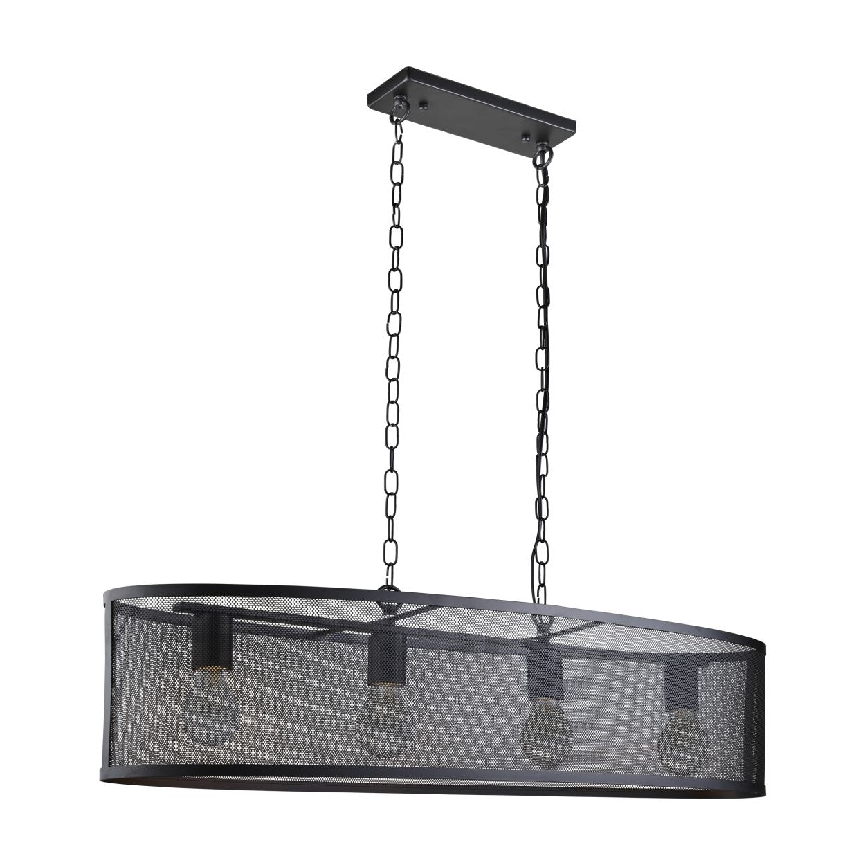 Searchlight Fishnet 4Lt Oval Hanglamp Mat Zwart Metaal & Mesh Lampenkap