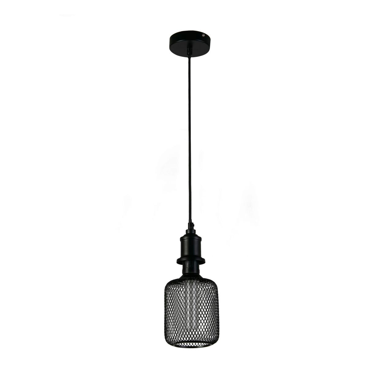 Searchlight Wire Mesh Effect Drum Lamp Zwart Metaal