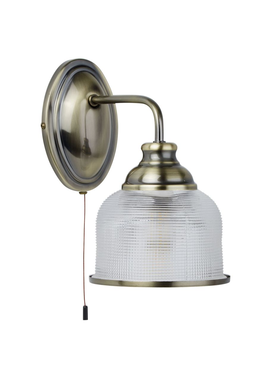 Searchlight Bistro II Wandlamp Antique Messing & Holophane Style Glas