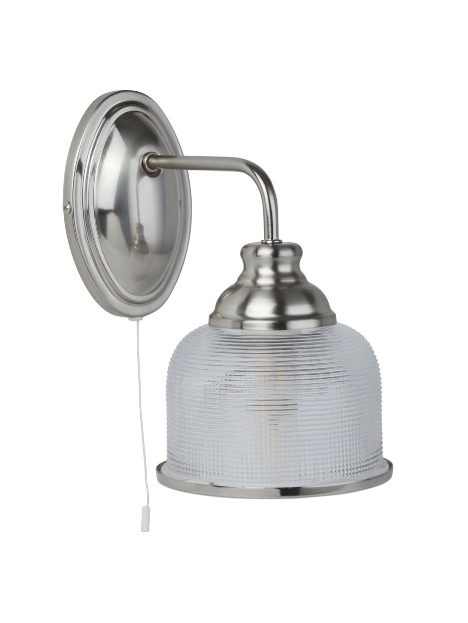 Searchlight Bistro II Wandlamp Satin Zilver & Holophane Style Glas