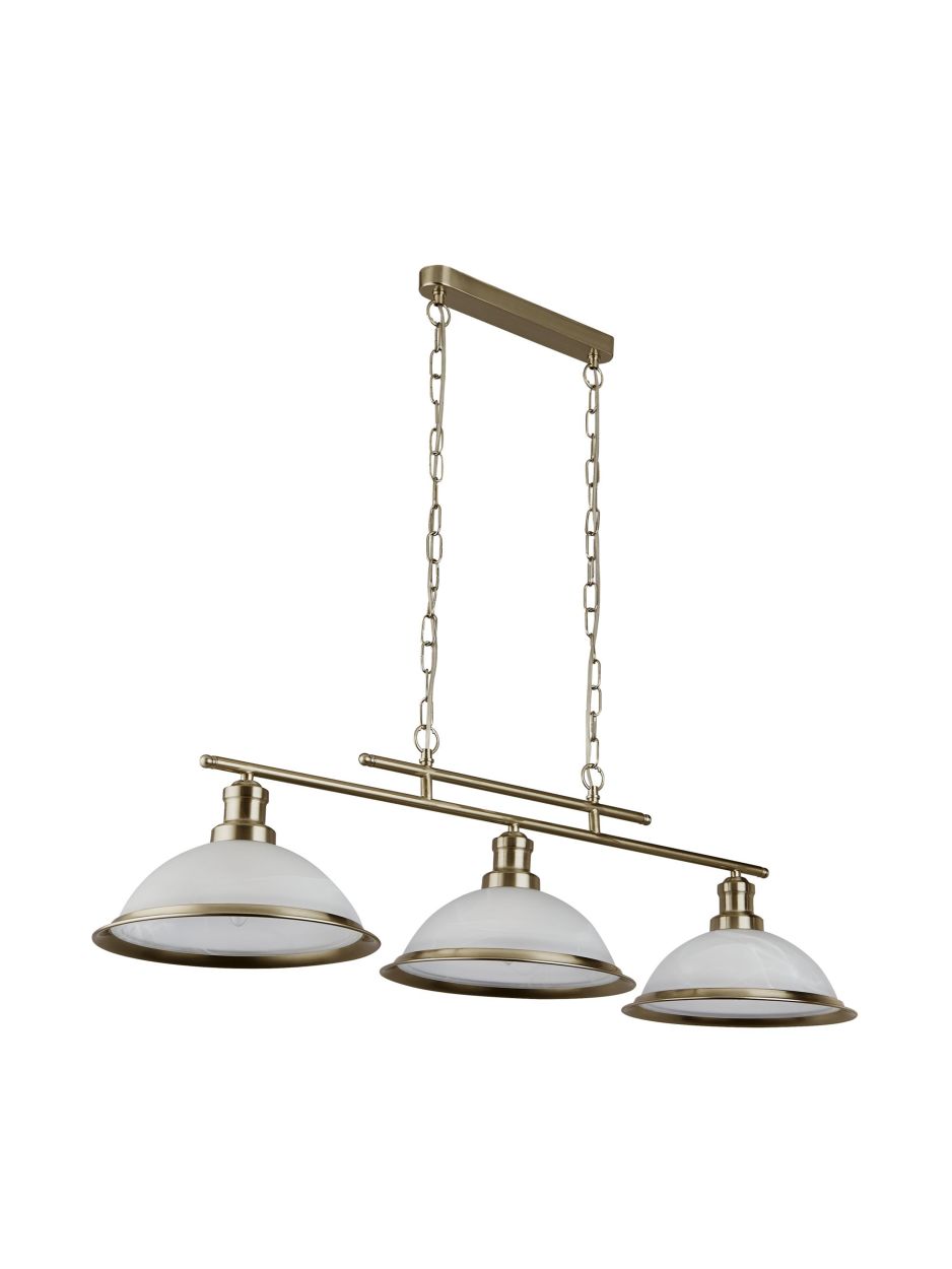 Searchlight Bistro 3Lt Bar Hanglamp Antique Messing Metaal & Acid Glas