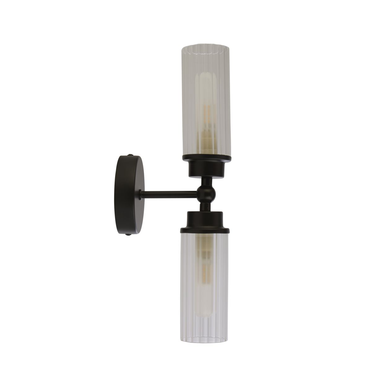 Searchlight Imperial 2Lt Wandlamp, Mat Zwart Metaal & Helder Ribbed Gla