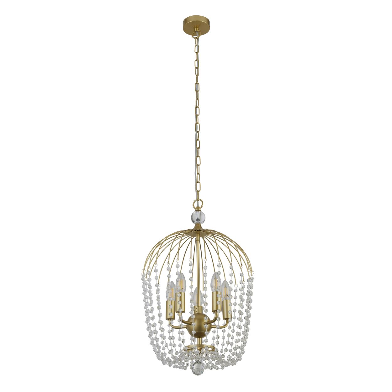 Searchlight Shower 5Lt Hanglamp Goud Metaal & Helder Kristal