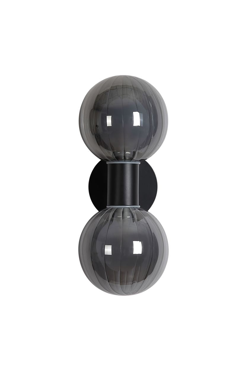 Searchlight Luminsphere 2Lt Wandlamp, Mat Zwart Metaal with Smoked Gla