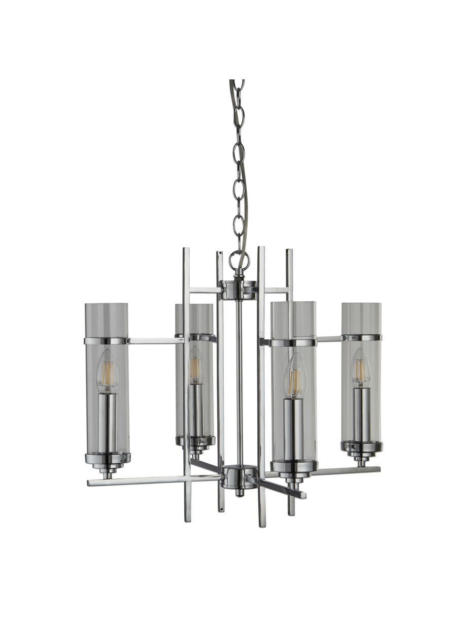 Searchlight Milo 4Lt Hanglamp Chroom Metaal & Glas