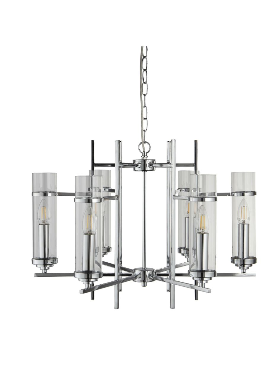Searchlight Milo 6Lt Hanglamp Chroom Metaal & Glas
