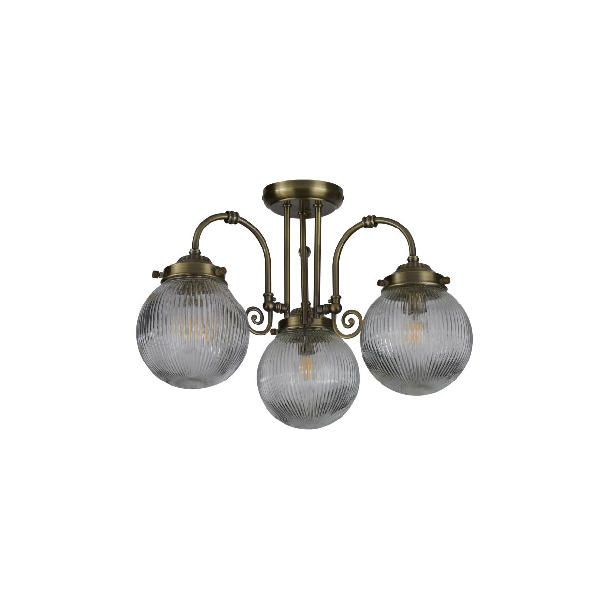Searchlight Belvue 3Lt Flush Antique Messing Metaal & Helder Glas