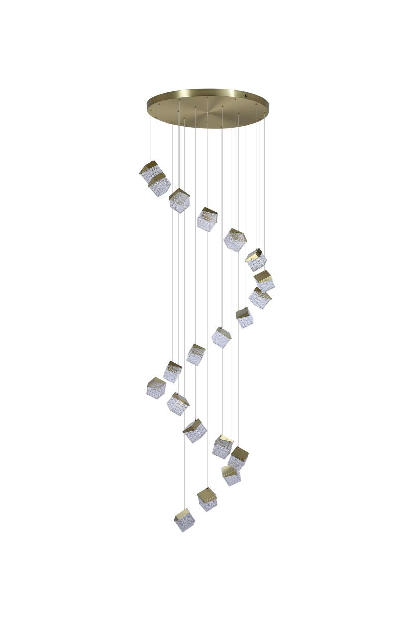 Searchlight Cuboid 20Lt LED Multi Drop Hanglamp, Satin Messing Metaal with C