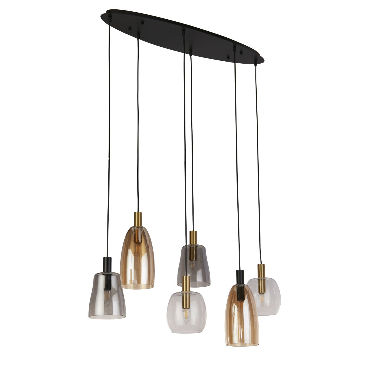 Searchlight Divine 6Lt Multi Drop Hanglamp Zwart Metaal & Coloured Glas