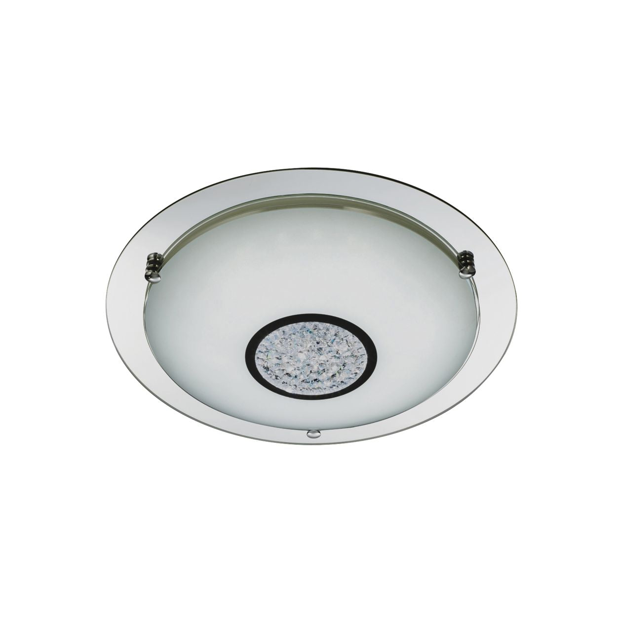 Searchlight Portland LED Flush Chroom, Mirror, Wit Glas Lampenkap, IP44