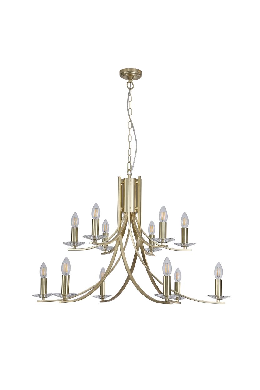 Searchlight Ascona 12Lt Hanglamp, Satin Messing Metaal & Glas