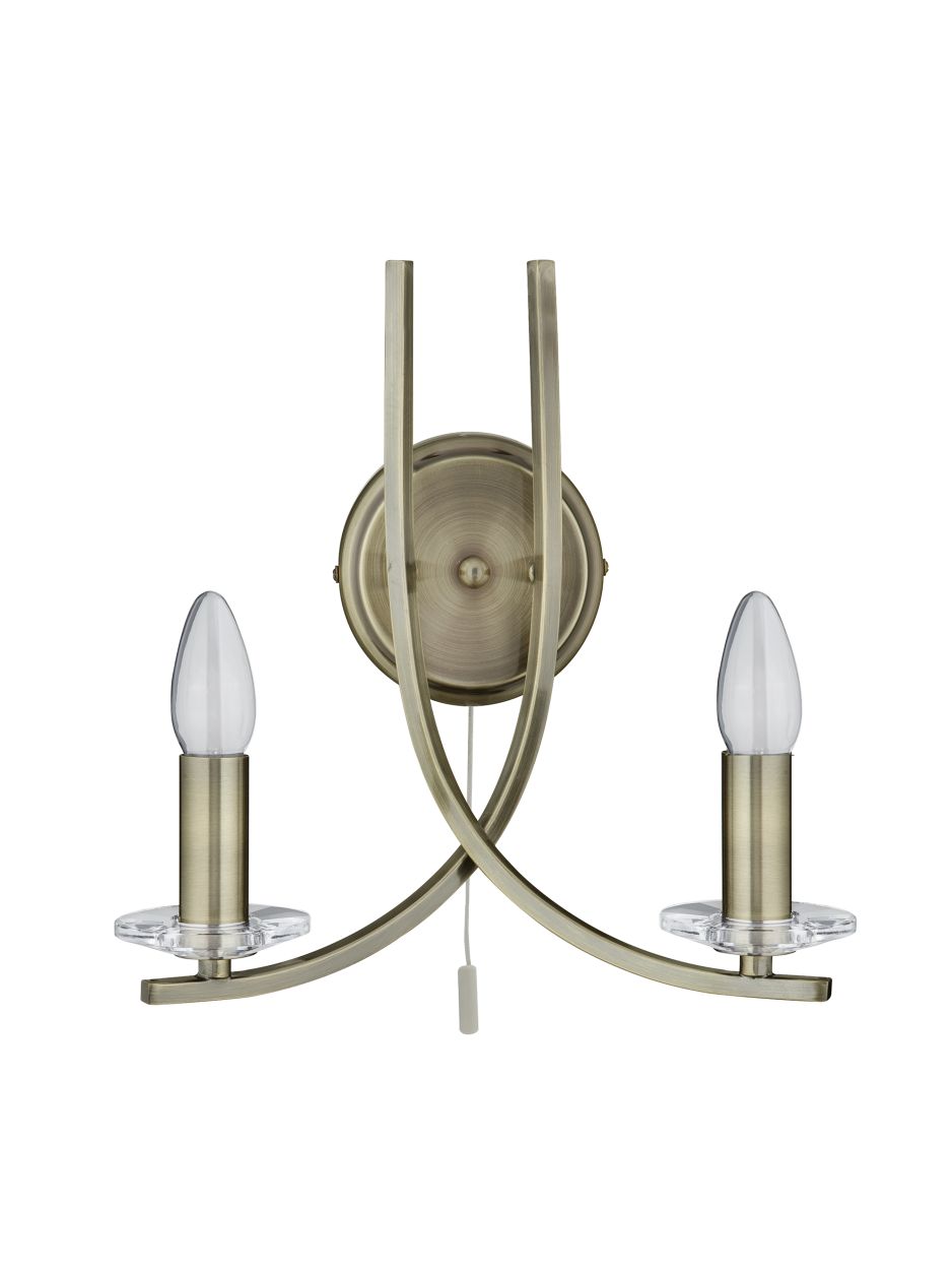 Searchlight Ascona 2Lt Wandlamp Antique Messing Metaal & Glas