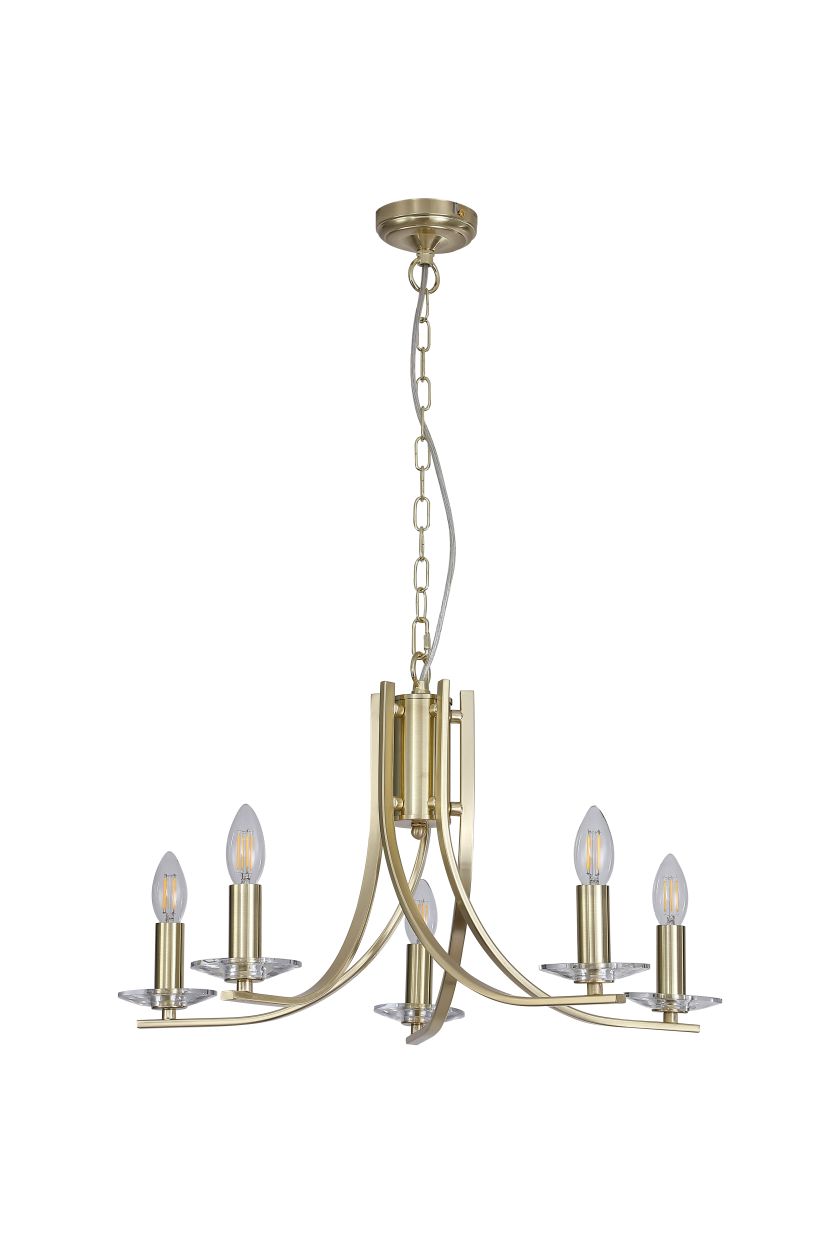 Searchlight Ascona 5Lt Hanglamp, Satin Messing Metaal & Glas