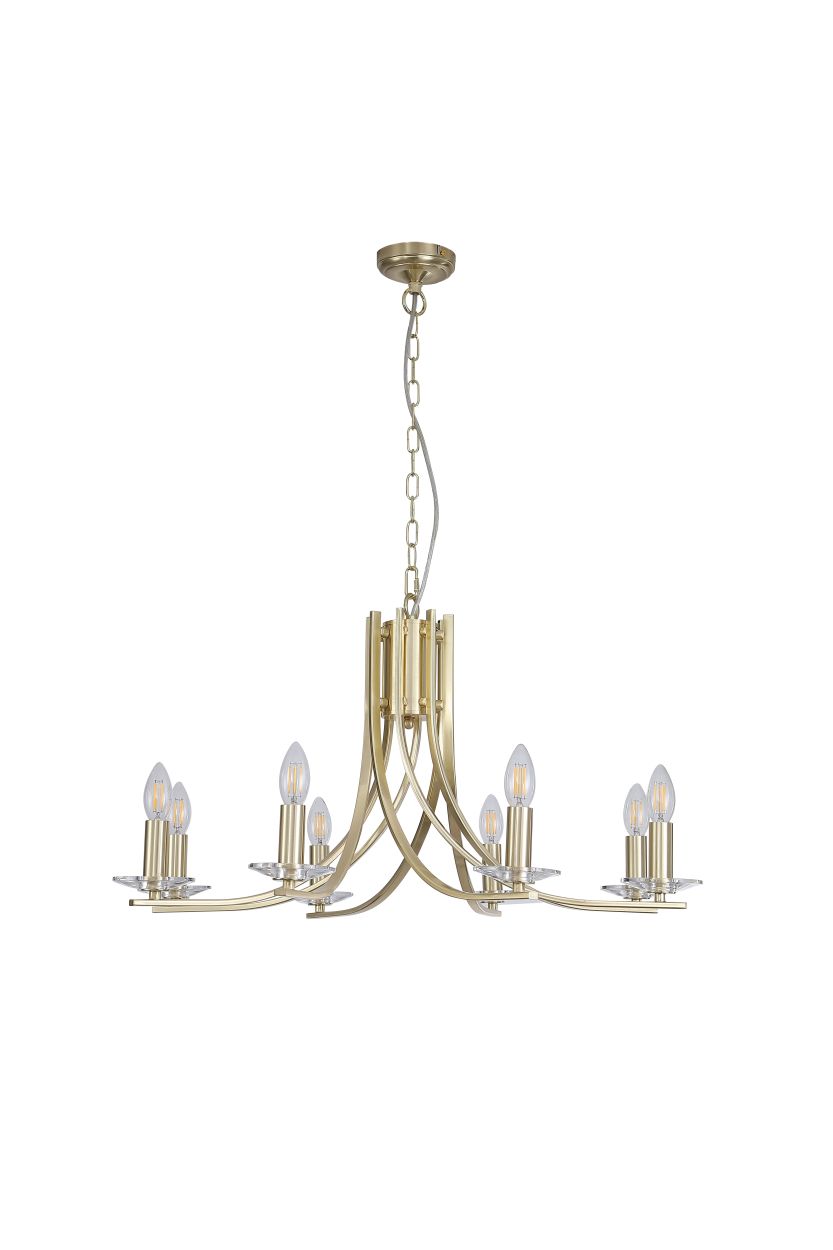 Searchlight Ascona 8Lt Hanglamp, Satin Messing Metaal & Glas