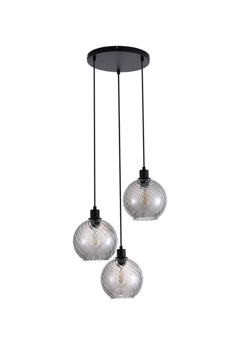 Searchlight Radiance 3Lt Multi Drop Hanglamp, Zwart Metaal and Smoked Glas