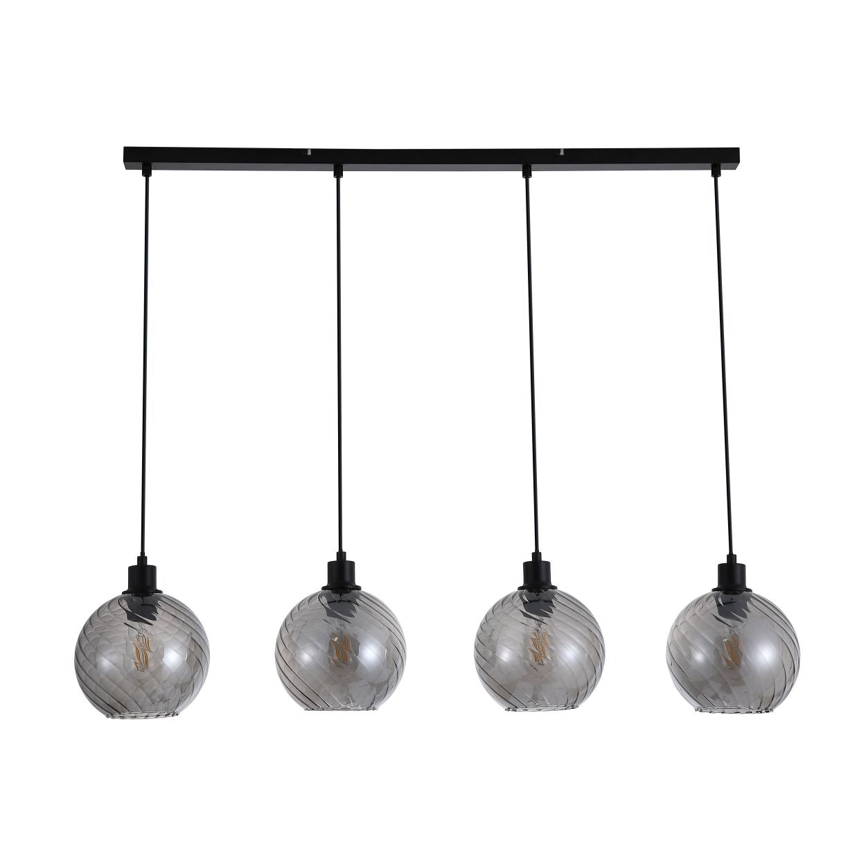 Searchlight Radiance 4Lt Bar Hanglamp, Zwart Metaal and Smoked Glas