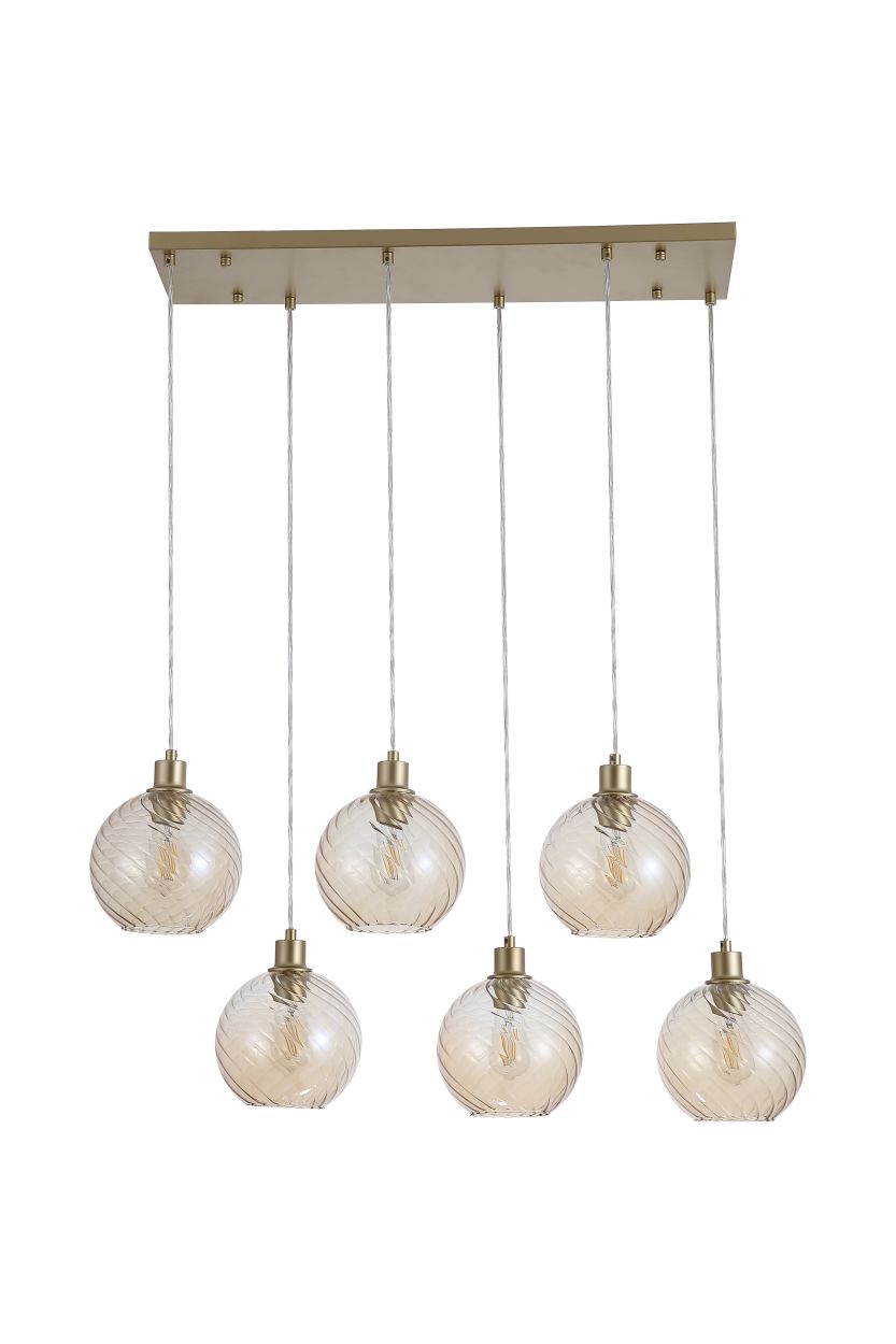 Searchlight Radiance 6Lt Bar Hanglamp, Goud Metaal and Champagne Glas