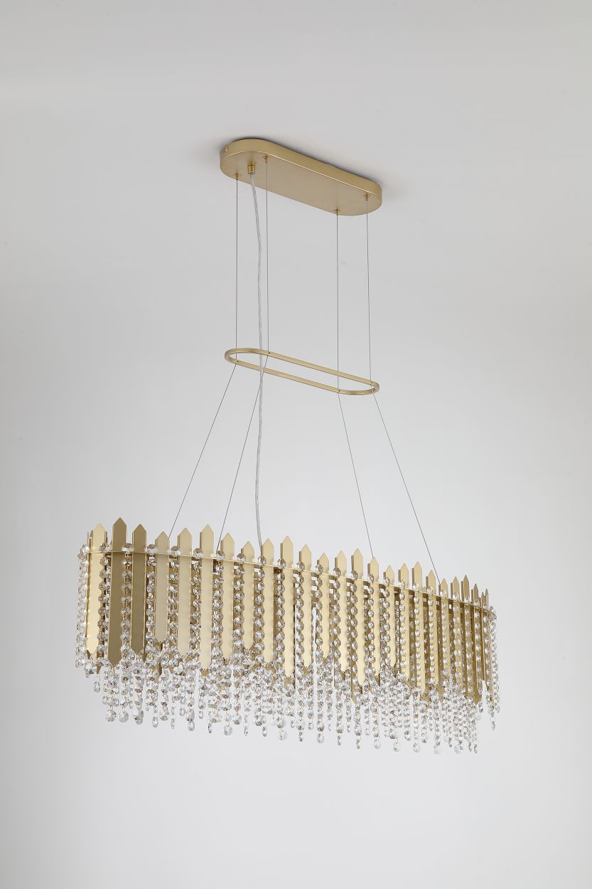 Searchlight Spear 8Lt Diner Bar Hanglamp, Goud Metaal with Helder Kristal