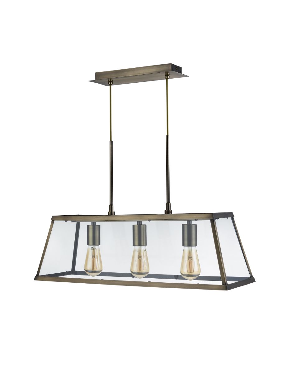 Searchlight Voyager 3Lt Bar Hanglamp Antique Messing Metaal & Glas