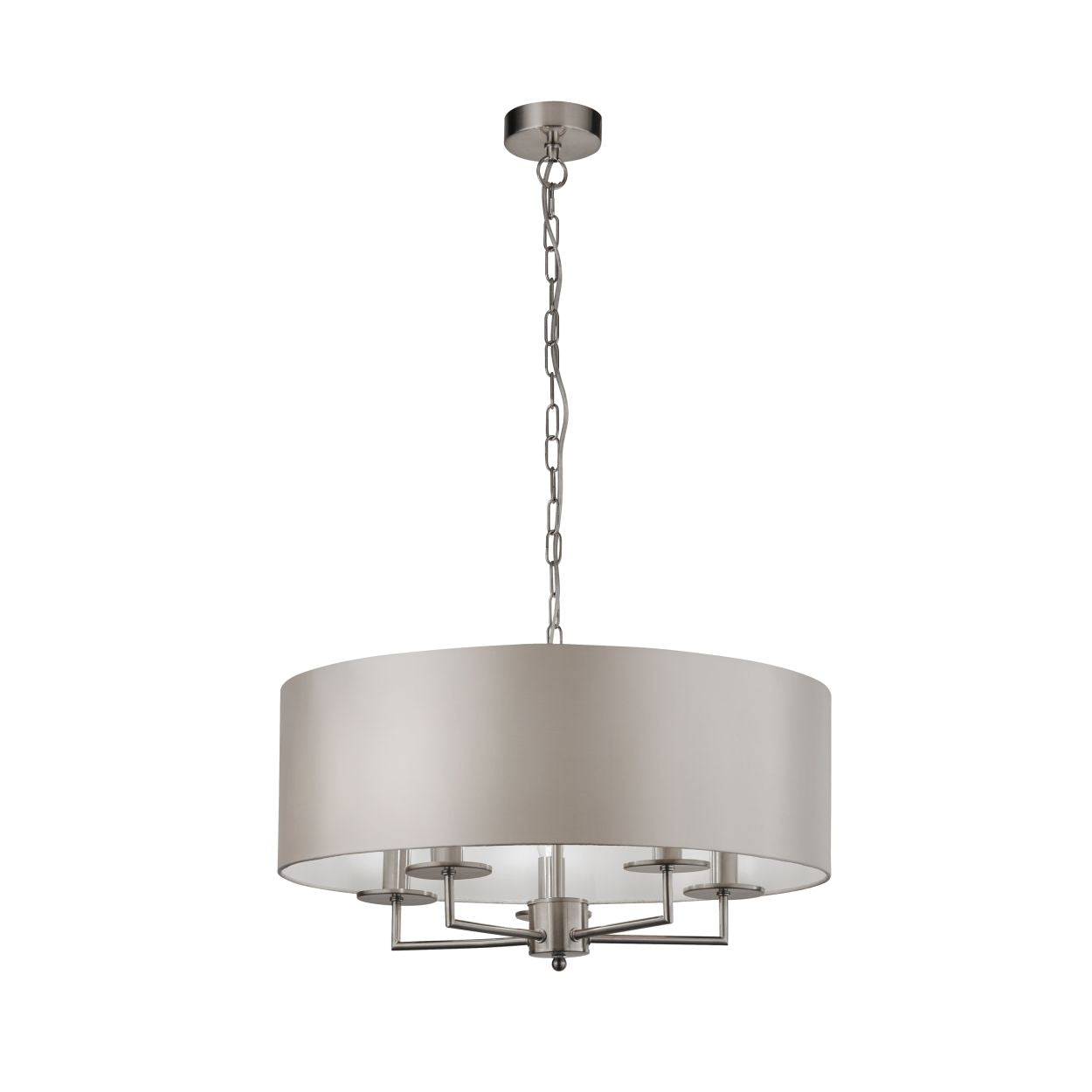 Searchlight Knightsbridge 5Lt Hanglamp Satin Zilver & Faux Silk Lampenkap
