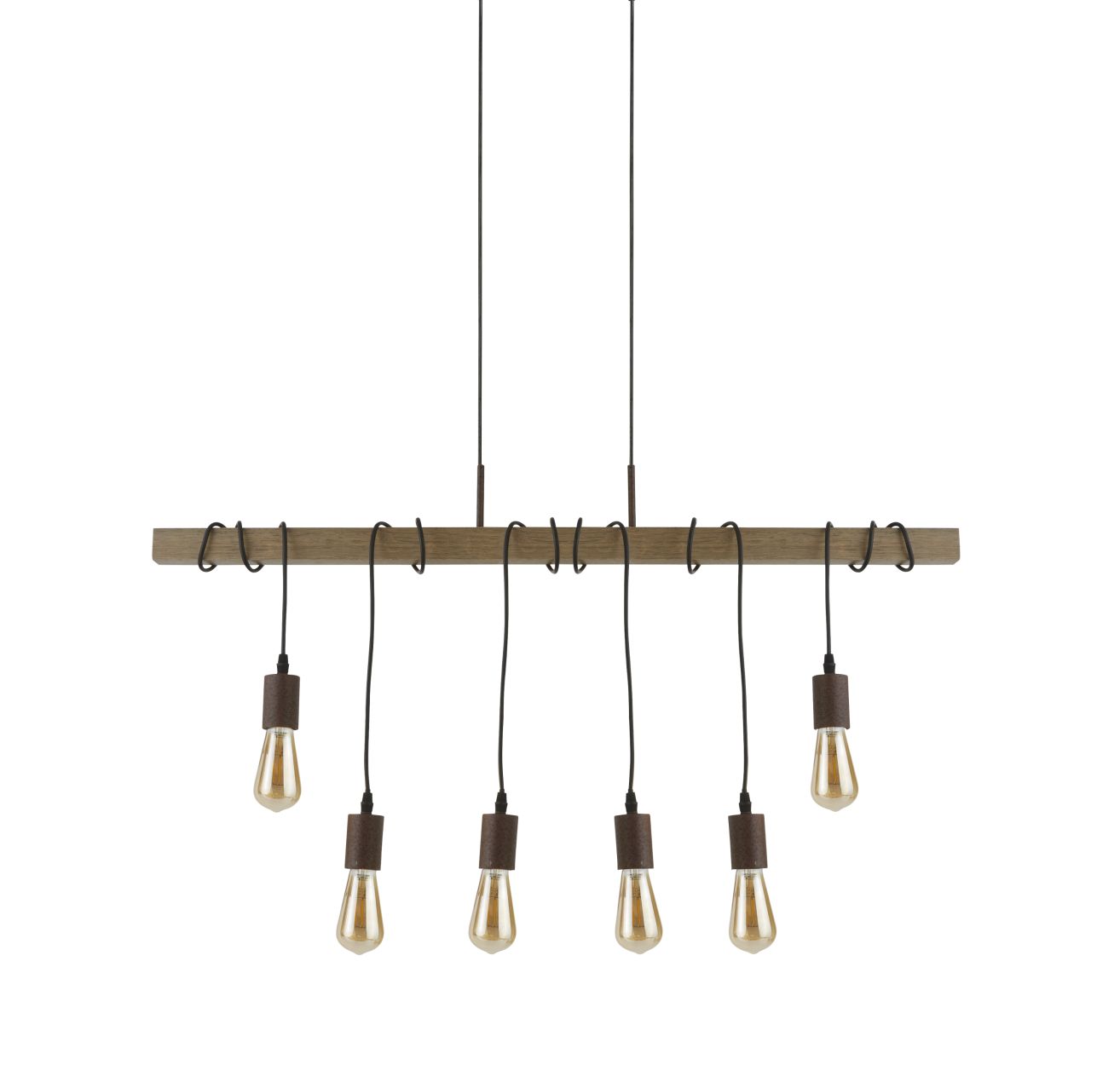 Searchlight Barn 6Lt Hanglamp Zwart Metaal & Hout