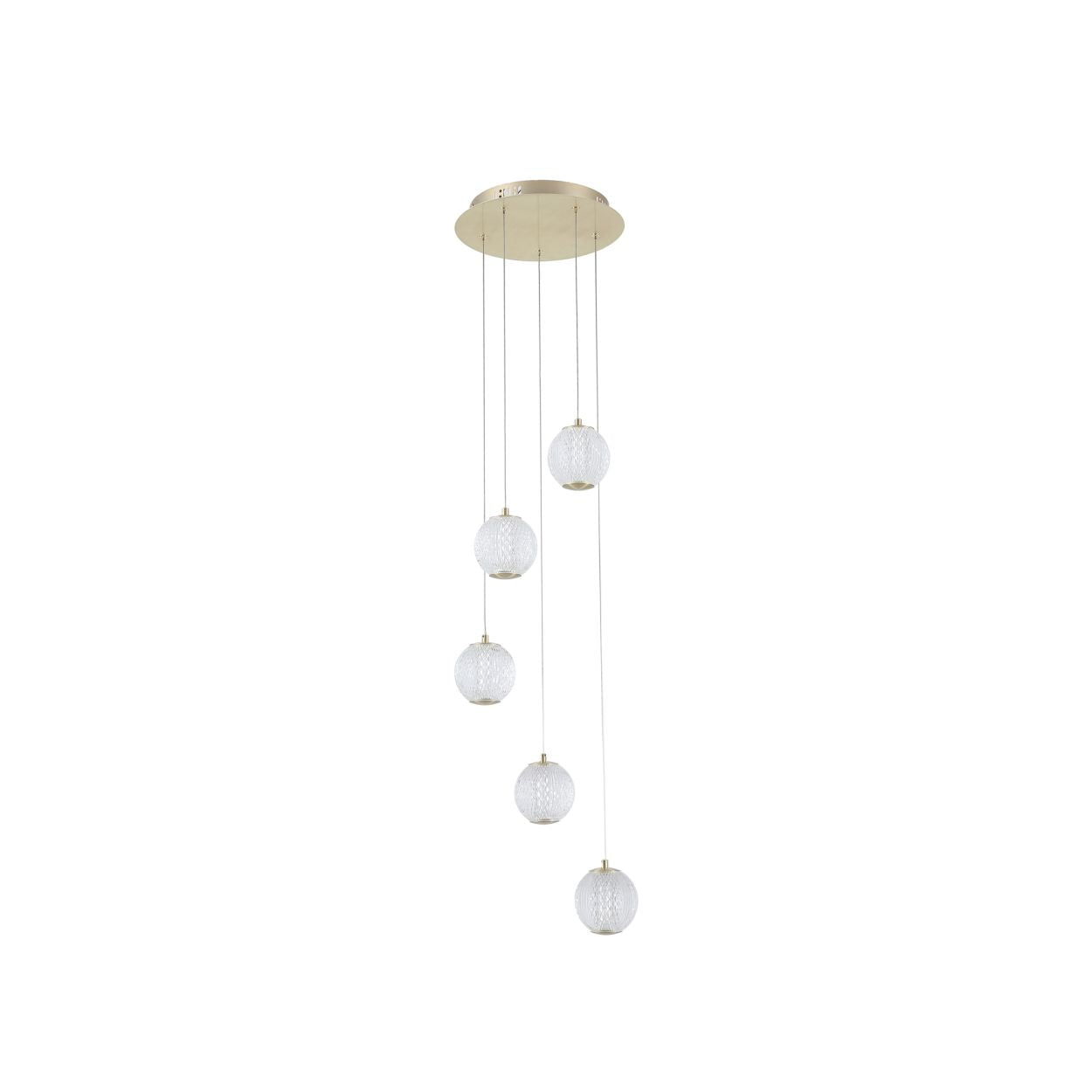 Searchlight Allure 5Lt Multi Drop Hanglamp Satin Messing & Helder Acryl