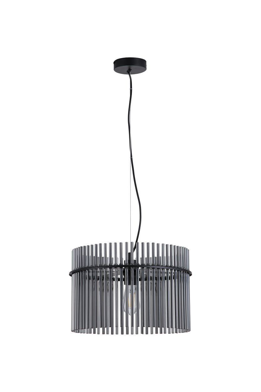 Searchlight Swizzle 1Lt Hanglamp, Mat Zwart Metaal with Smoked Rods Dia.