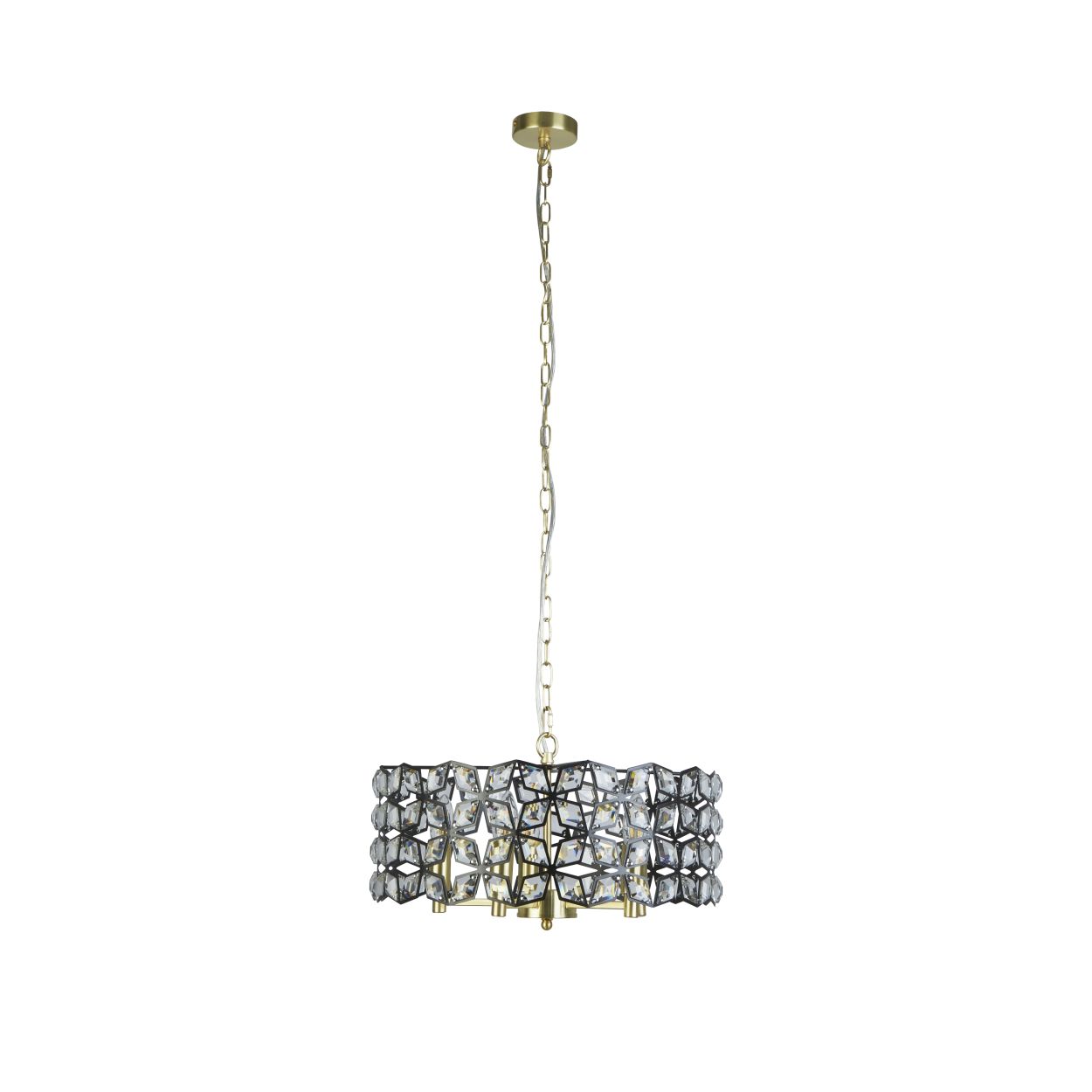 Searchlight Iris 5Lt 48cm Rond Hanglamp Zwart Metaal, Kristal & Messing