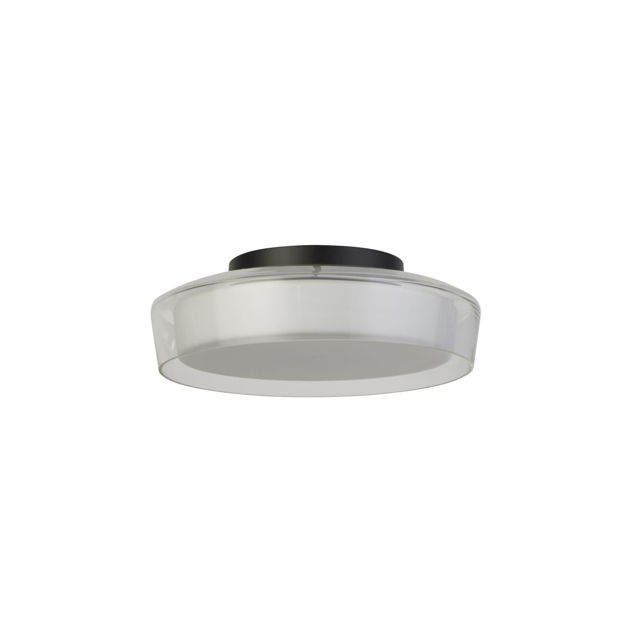 Searchlight Puck Flush Zwart Metaal, Helder & Opal Glas