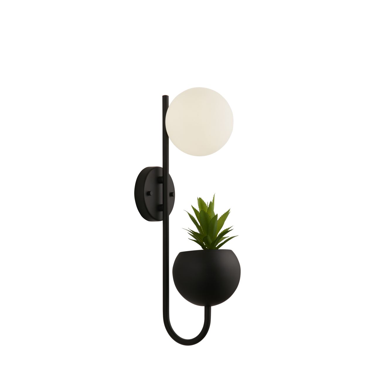 Searchlight x Lunar Wandlamp Zwart Metaal & Opal Glas