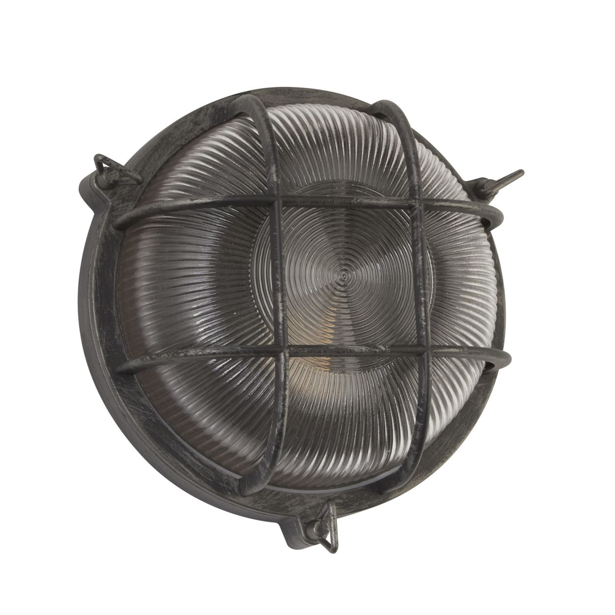 Searchlight Bulkhead Rond Buiten Light Zwart/Zilver Metaal & Helder Glas
